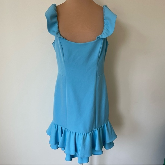 Milly Sky Blue Ruffle Trim Poly Blend Savannah Dress Size 10 - Picture 1 of 8